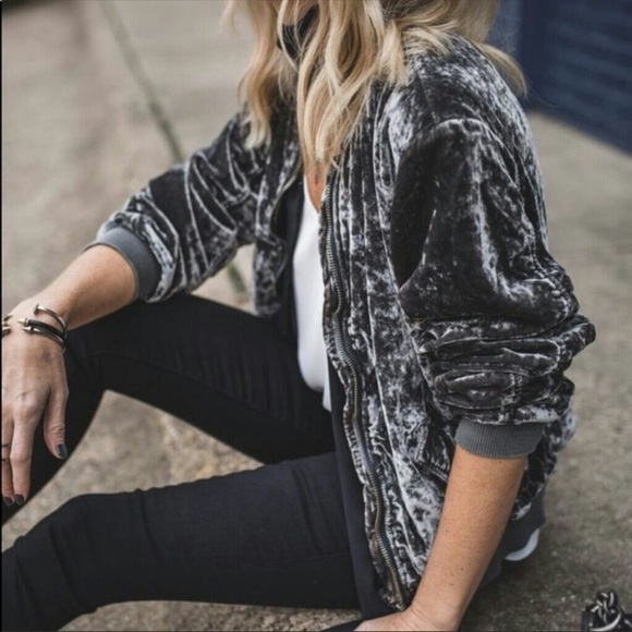 Free People Ruched Velvet Bomber Jacket